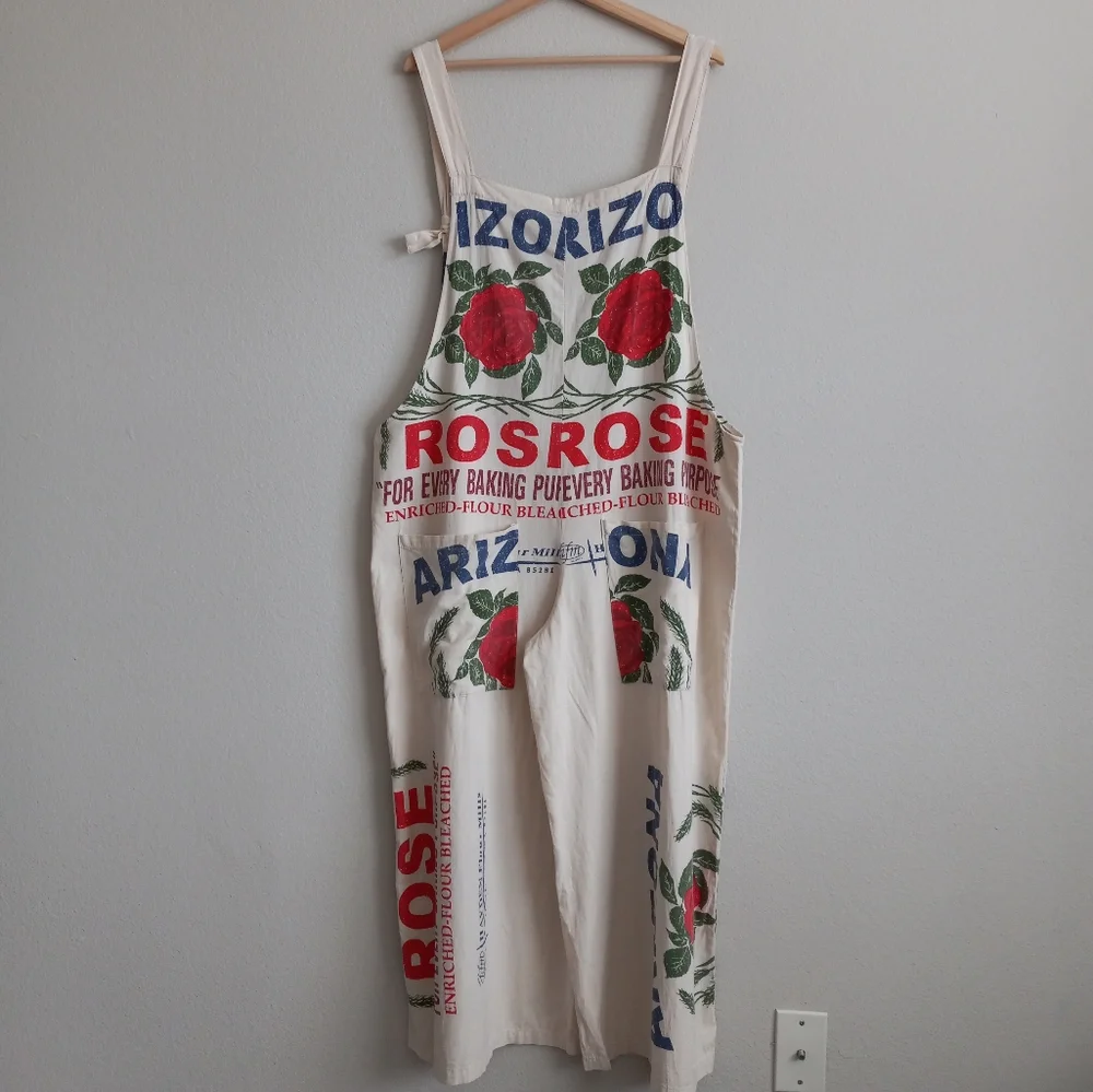 Jaded Gypsy Roses Flour Sack Market Fresh Overalls Cotton L/XL - Picture 13 of 16